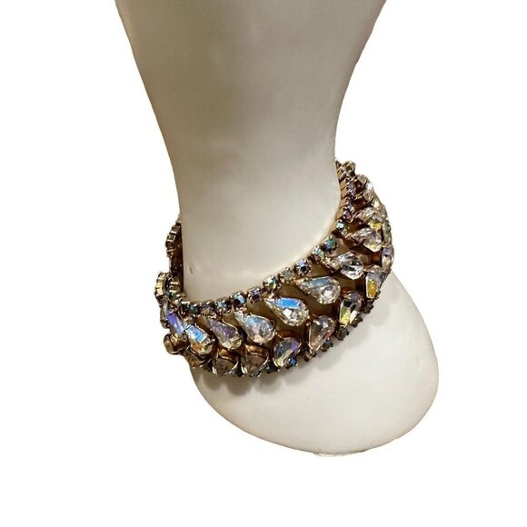 VTG Weiss Bracelet Size 7.5 Double Row Rainbow AB Rhinestones Gold Plated Signed - Picture 6 of 12